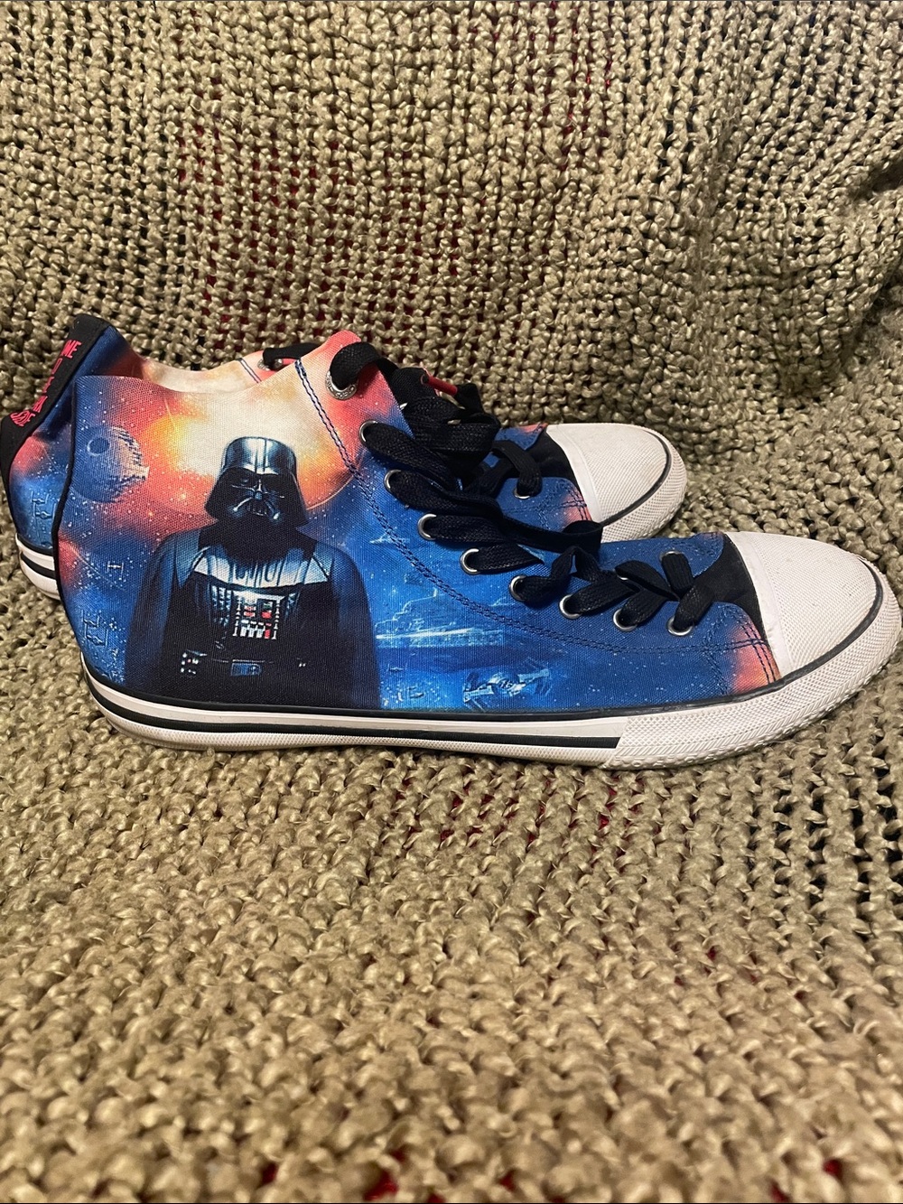 Skechers High-Top Sneakers in Blue, Black and White with Red Accents